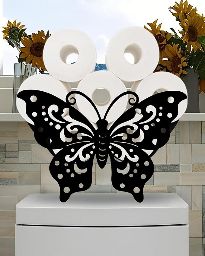 Cute Butterfly Toilet Tissue Holder,Animal Paper Holders,Decorative Metal Papers Holder,Funny Toilet Animal Storage for Bathrooms,Bathroom Paper Organizer for Extra 8 Rolls Free Standing Art Decor