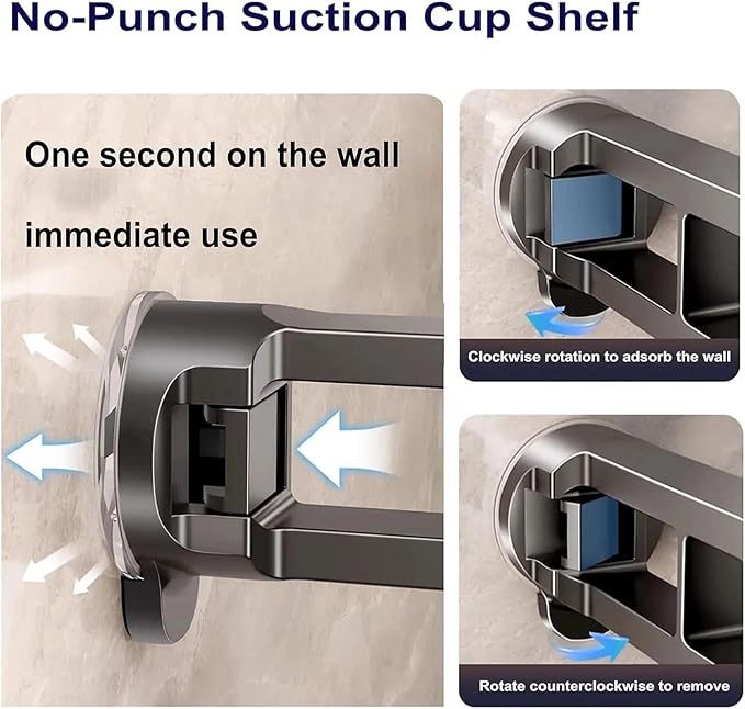 Concealed Suction Cup Shelf, No Drilling, Heavy Duty Wall-Mounted Organizer for Bathroom and Kitchen Storage(40cm)