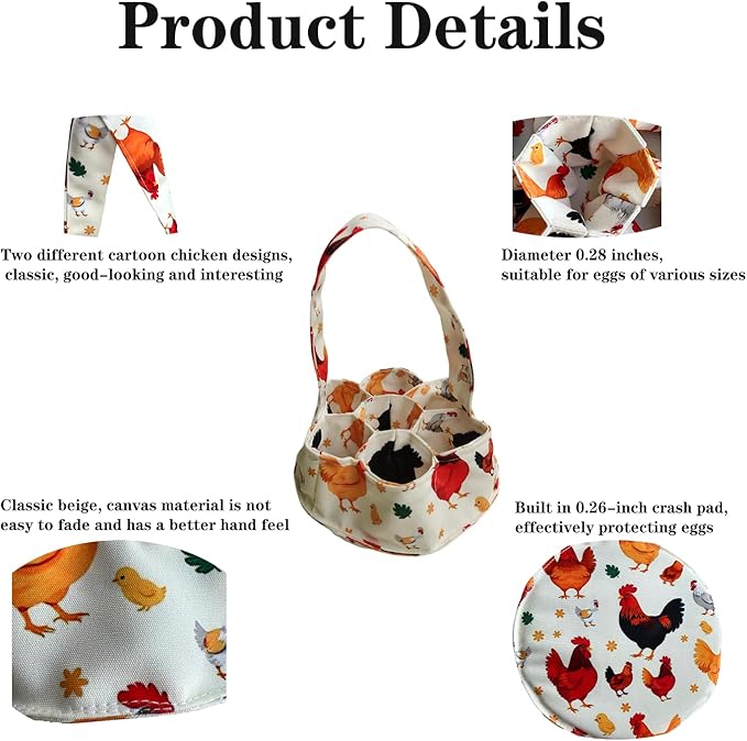UKJENT Egg Collecting Basket, 7 Pouches Large Chicken Egg Gathering Basket, Machine Washable, Hold Different Size Eggs Collection Carrier Bag, Duck Goose Quail Fresh Eggs Collector, Farm & Home Use