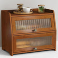 Wooden Bread Box for Kitchen Countertop, Dark Wood Bread Storage Container for Homemade Bread, 2 Tier Roll Top Breadbox Holder Keeper for Sourdough Loaf Storage (Walnut Brown)