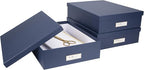 Bigso Oskar Fiberboard Label Frame Document Letter Box - File Organizer Box for Important Paperwork - Document Storage with a Lid & Metal Label Window - 3.3 in x 10.2 in x 13.8 in - Dark Blue
