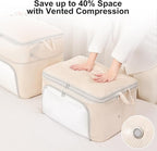 Comforter Storage Bag - Large Capacity Blanket Storage Bags Front-opening Ultra Space Saving Self Compression Organizer, Washable Compression Bags for Storage Comforter Blanket, 2 Pack, Beige