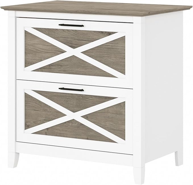 Bush Home Key West 2 Drawer Lateral File Cabinet in Pure White and Shiplap Gray, Document Storage for Home Office, Accent Chest with Drawers