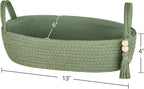 Mkono Small Storage Basket for Toilet Tank Top Boho Bathroom Decor Woven Rope Toilet Paper Tray Organizer for Shelf Bedroom Living Room, Green, 13" L x 6" W