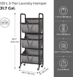 GRANNY SAYS 3 Tier Laundry Sorter, Laundry Hamper with Wheels, Laundry Room Organization and Storage, 3 Section Rolling Laundry Cart for Dorm, Bathroom, Bedroom, Closet, Grey