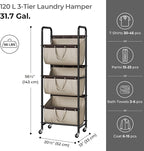GRANNY SAYS 3 Tier Laundry Sorter, Laundry Basket with Wheels, Laundry Room Organization and Storage, 3 Section Rolling Laundry Cart for Dorm, Bathroom, Bedroom, Closet, Light Khaki