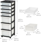 IRIS USA Plastic Drawer Storage Organizer Rolling Cart, with Wheels Casters, 7-Drawers, for Classroom Art Craft Supplies Dresser Closet Bathroom Laundry Room, Black/Pearl