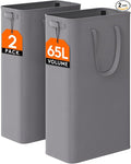 Lifewit 2 Pack Slim Laundry Hamper, Collapsible Narrow Laundry Basket, Small Tall Dirty Clothes Hampers with Handles for Bathroom Bedroom College Dorm, Grey, 65L