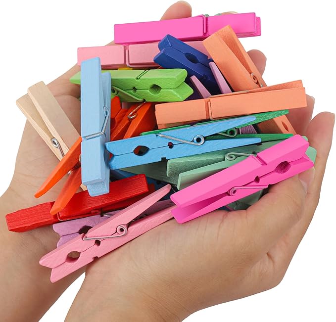 100Pcs Colored Clothes Pins Wooden, Clothespins for Crafts Cheer Pins Classroom Teaching Color, 2.9 inch, 20 Colors