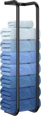 Simple Trending Towel Rack Wall Mounted, Towel Holder for 9 Large Towels, Bathroom Organizer, Black