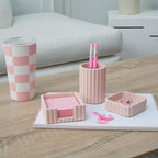 KIBAGA Modern Aesthetic Desk Accessories Set of 3 - Stylish Pink Concrete Organizers for Pens & Office Supplies - A Cute and Functional Addition to Your Workspace Decor