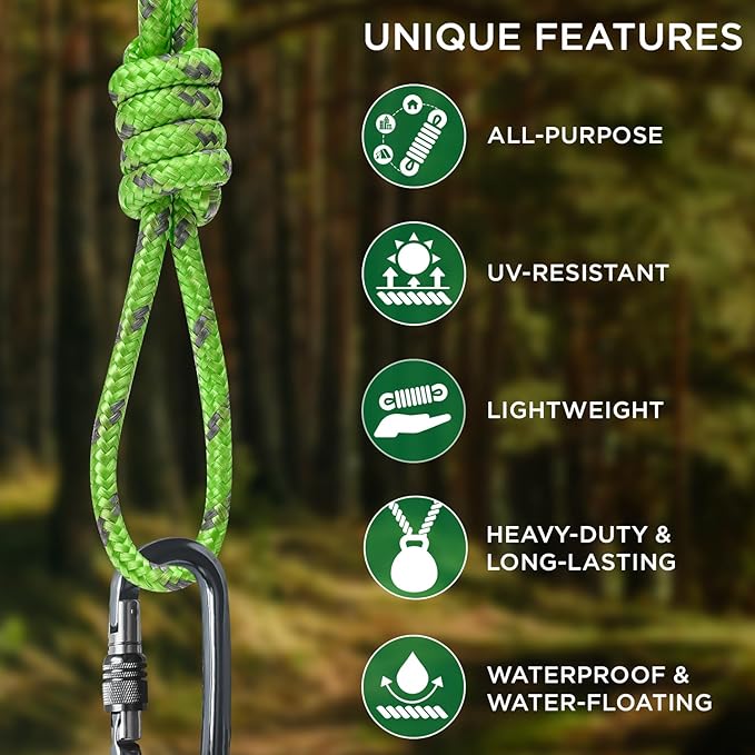 TECEUM Rope – 90 Feet x 1/4 Inch (7mm) – Green Gray – Strong All-Purpose Utility Rope – Camping, Crafting, Flag Pole, Indoor & Outdoor – Polypropylene Nylon Poly Lightweight Diamond Braided Cord