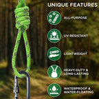 TECEUM Rope – 90 Feet x 1/4 Inch (7mm) – Green Gray – Strong All-Purpose Utility Rope – Camping, Crafting, Flag Pole, Indoor & Outdoor – Polypropylene Nylon Poly Lightweight Diamond Braided Cord