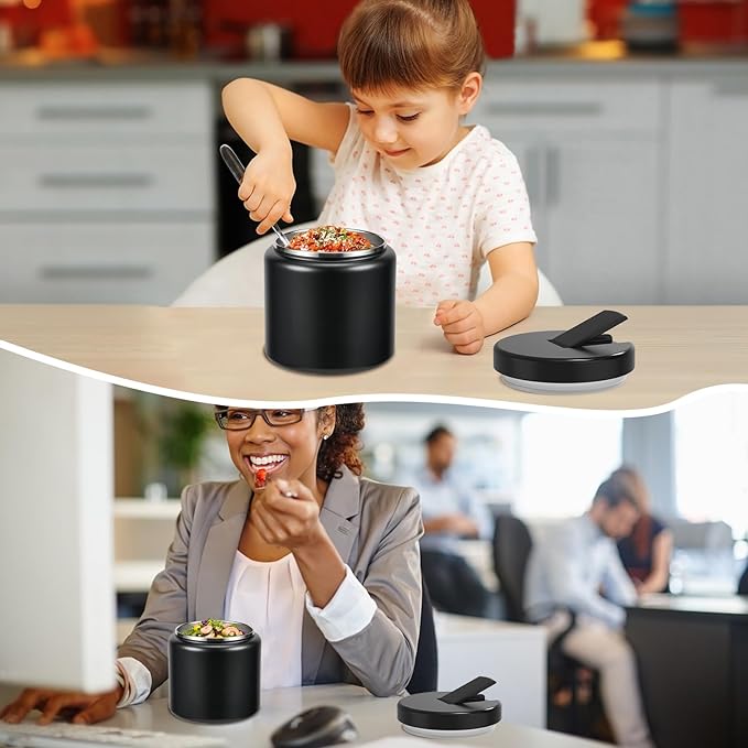 26oz Kids Jar for Hot Food, Insulated Vacuum Food Jar with Buckle Lid, Stainless Steel Wide Mouth Leak Proof Insulated Lunch Container for School Picnic Travel, Black