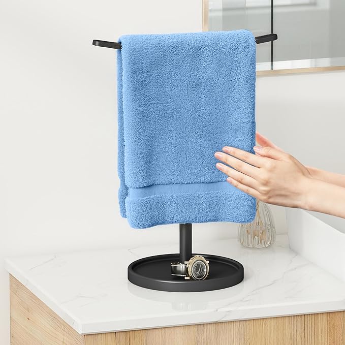 Hand Towel Holder, Stainless Steel Towel Holder Stand for Bathroom, Kitchen Countertop, T-Shaped Hand Towel Rack Stand, Black