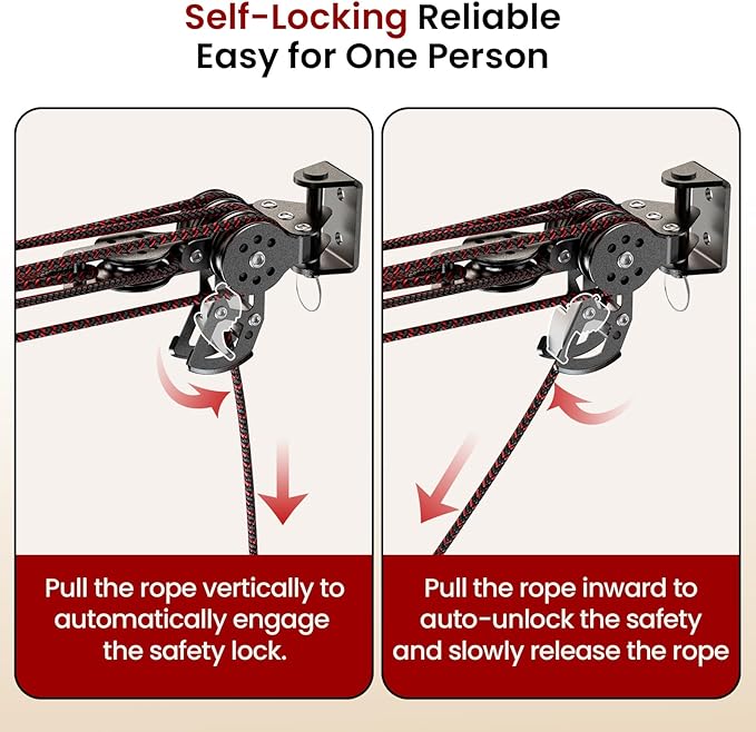 Truck Cap Hoist System for Garage Ceiling, Smart 4-Point Self-Leveling Garage Hoist with 8:1 Pulley Lift System, Easy One-Person Overhead Garage Storage Lift for Truck Topper Rack, 250 lb