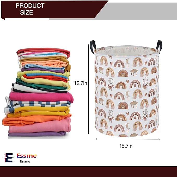 Essme Kids Laundry Basket,Rainbow Hamper Collapsible Canvas Waterproof Storage Bin for Girls, Cute Hamper,Gift Baskets.(Dream rainbow)