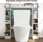 Over The Toilet Storage Cabinet, Bathroom Space Saver with Paper Holder and Adjustable Shelves, Freestanding Toilet Cabinet Organizer with 2 Side Doors and Pull-Down Door, White
