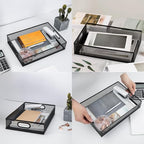 2 Pcs Heavy-Duty Metal Mesh Desk Organizer Tray, A4 Large Office Storage Box Set, 12.6X 9.1 x 2.8Inches, Large Capacity for Home and Office Supplies
