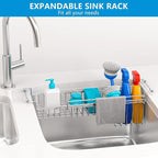Over The Kitchen Sink Caddy Sponge Holder Organizer Drying Rack Expandable for Sponge Brush Soap Dish Cloth Rag Smaller 14.5" to 22", Stainless Steel