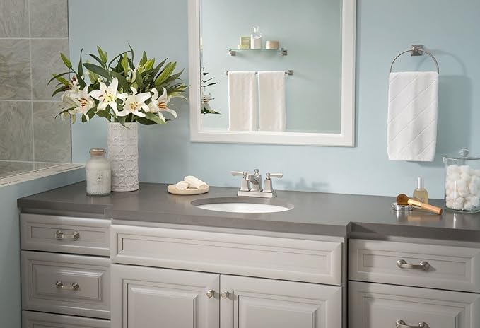 Moen DN8390BN Retreat 22-Inch Wide x 5-Inch Deep Decorative Glass Bathroom Vanity Shelf, Brushed Nickel