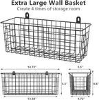 MaraFansie Extra Large Hanging Wall Basket 4-Pack Wall Mounted Wire Basket Cabinet Storage Bin Organizer Wall Shelves Farmhouse Decor for Home Kitchen Bathroom, Black