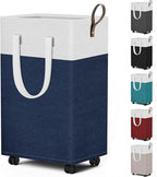 HomeHacks 75L Rolling Laundry Basket with Wheels, Collapsible & Waterproof Laundry Hamper, Mobile Clothes Hamper, Storage Laundry Bins with Handles for Laundry Room, Bedroom, Bathroom & Dorm, Blue