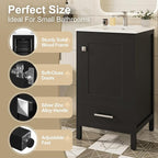 20" Small Bathroom Vanity with Sink, Soft-Close Drawer and Door, Wood Modern Single Bathroom Sink Cabinet with Doors and Shelves, Adjustable Foot Pads, for Small Space (Black)