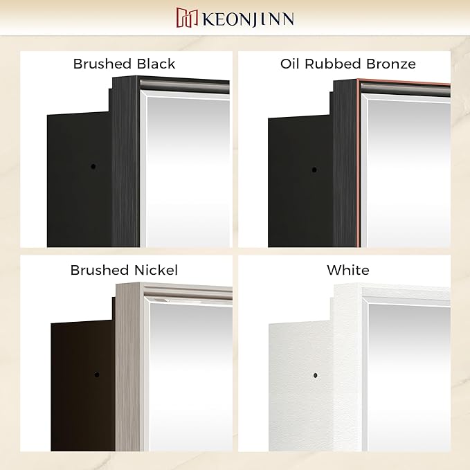 Keonjinn 40” x 30” Black Bathroom Medicine Cabinets with Mirror Recessed or Surface Wall-Mounted Aluminum Alloy Framed Beveled Mirror with Soft Close Hinge, 2 Doors Modern Bathroom Mirror with Storage