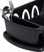 Tribello Sink Dish Drying Rack, Heavy Duty Hard Plastic Drying Rack, Dish Drainer for Kitchen Counter with Drainboard Set, with Silverware Holder - 18 x 13 x 6 (Black) - Made in USA