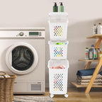 3-Tier Laundry Hamper Sorter with Wheels, Vertical Rolling Laundry Baskets Removable and Stackable, Space-Saving Cart Organizer for Dorm, Closet and Bathroom (3-Tier)