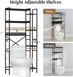 Over The Toilet Storage Shelf with Drawer, 7-Tier Above Toilet Bathroom Organizer with Adjustable Side Shelves, Space Saver Freestanding Rack with Holder & Hook for Laundry Kitchen (Black)