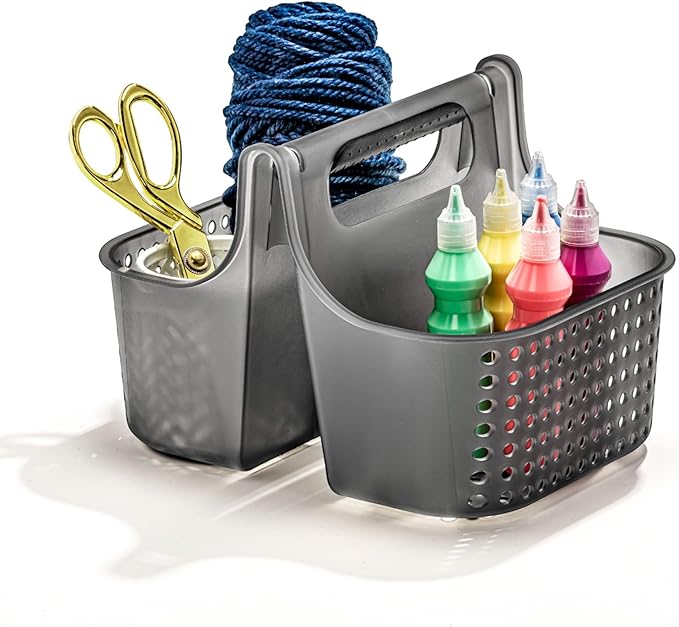 madesmart Large Portable Shower Caddy, Hold Soap, Shampoo, Hair Supplies and Beauty Products, Cleaning Supplies Organizer for Home, Dorm, Plastic Shower Tote, Soft Handle, Carbon