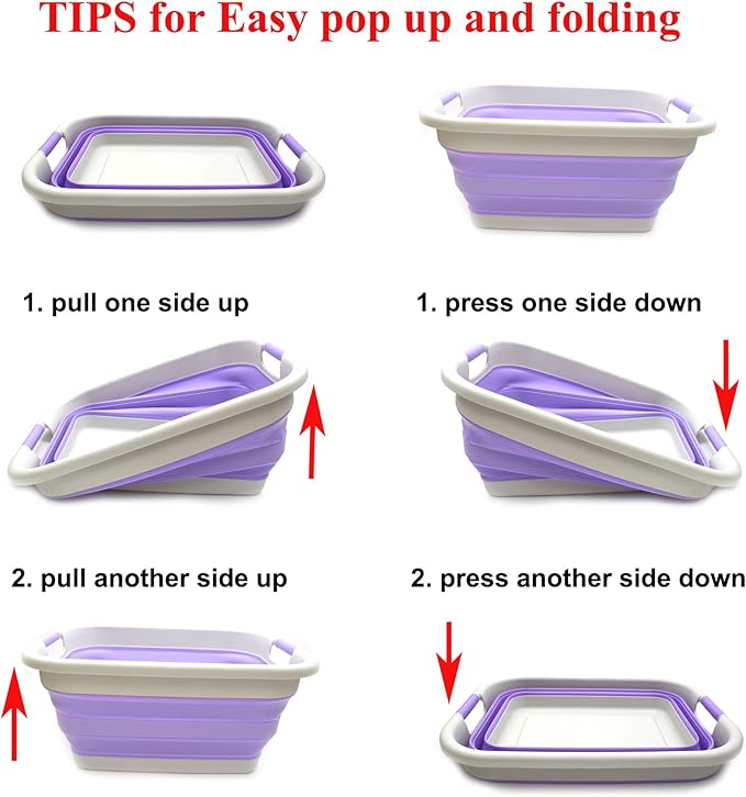 SAMMART 41L Collapsible Plastic Laundry Basket - Foldable Pop Up Storage Container/Organizer - Portable Washing Tub - Space Saving Hamper/Basket (1, Grey/Lt. Purple)