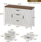3 Drawer File Cabinet, Farmhouse Lateral Filing Cabinet with Doors Fits Letter or A4 Size, Wooden Printer Stand with Open Storage Adjustable Shelf for Home Office, Rustic White