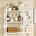 Over The Toilet Storage Rack, 3-Tier Bathroom Organizer Over Toilet, Wooden Above Toilet Storage Shelf, Space Saver, Freestanding Bathroom Storage Metal Shelf, Easy to Assemble, White