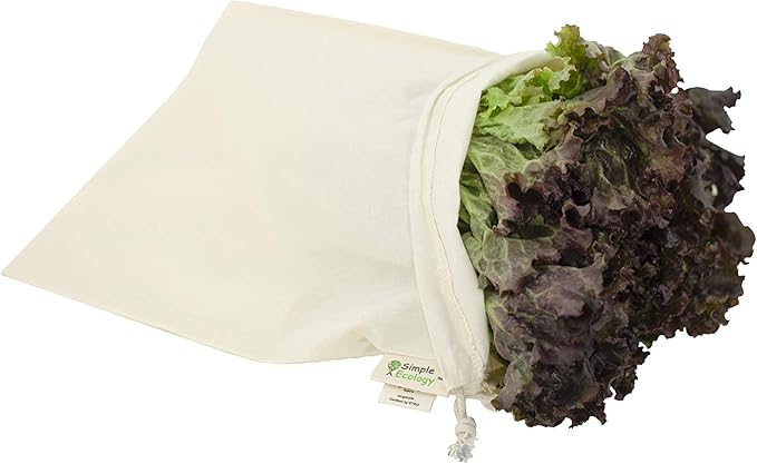 Simple Ecology Reusable Grocery Produce Shopping and Storage Bags, Organic Cotton Muslin, Large 3 pack