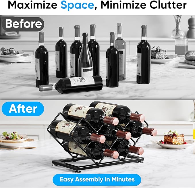 Countertop Wine Rack - 7 Bottles Metal Small Wine Rack Wine Bottle Holder Storage Space Saving for Home Kitchen Bar Tableop Cabinet Pantry