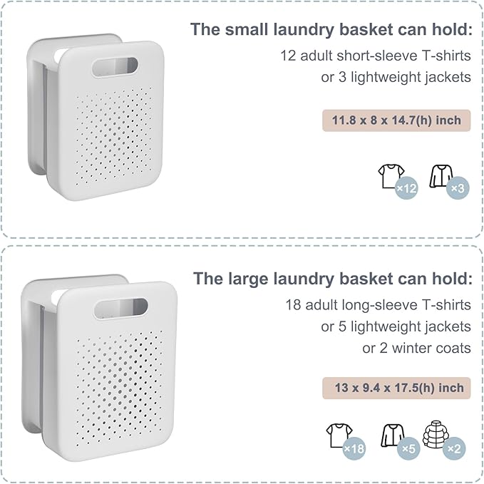 Collapsible Laundry Basket, Space-Saving Wall-Mounted Hamper, Detachable Hanging Organizer for Home, Dorms, RVs, Measures 11.8" x 8" x 14.7" In (White)