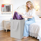3 Pack Large Laundry Basket,Waterproof & Freestanding Laundry Hamper,Collapsible Clothes Hampers with Easy Carry Long & Reinforced Handles in Bathroom,College Dorm(125Lx3,Gray)