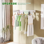 Wall Mounted Drying Rack for Laundry 31.5'', Folding Clothes Drying Rack Wall Mount with 5 Rods and 6 Hooks, Space Saving Collapsible Towel Rack for Indoor Outdoor Bathroom Balcony (White, 31.5'')