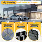 EROMMY 14x25 FT RV Metal Carport with Reinforced Frame, Weather-Resistant Galvanized Roof Shelter for Vehicles, Trucks, Boats, SUVs, Gray