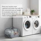Kimmama Collapsible Mesh Laundry Basket, Foldable Pop Up Laundry Hamper with Side Pocket, Removable Clothes Storage Bin with Handle for Laundry Room, College Drom, Bathroom, Kid Room, Travel, 95L