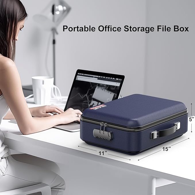 COLCASE Fireproof File Box, Hard Case Fireproof Document Organizer with Lock Hard-Shell Design Fireproof Water Resistant Safe Box for Important Documents Certificates Laptop Passports Blue