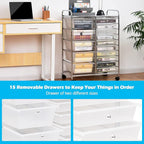RELAX4LIFE Storage Drawer Carts W/15-Drawer,Rolling Wheels Semi-Transparent Multipurpose Mobile Rolling Utility Cart for School, Office, Home, Beauty Salon Storage Organizer Cart (Clear)