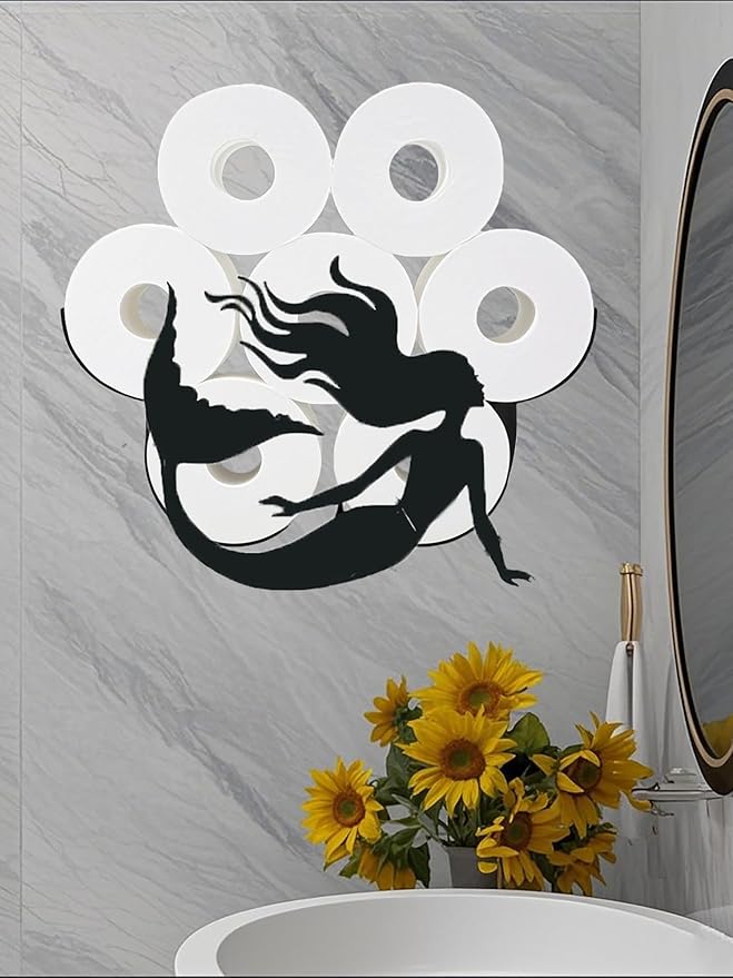 Mermaid Toilet Tissue Holder,Animal Paper Holders,Decorative Metal Papers Holder,Funny Toilet Animal Storage for Bathrooms,Bathroom Paper Organizer for Extra 8 Rolls Wall Mounted Art Decor