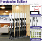 Indoor Ski Storage Rack Vertical, 1 2 3 4 5 6 Pair Ski Display Stand for Carrier/Organizer/Storage, Floor Standing Longboard Holders with Wheels(Hold 4 pair ski)