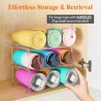 Lifewit Stackable Bottle Storage Organizer, Clear Freestanding Wine Holder for Cabinet, Large Slot Water Bottle Tumbler Cup Organizer for Pantry, Plastic Wine Rack for Fridge Cellar, 3Tier Hold 9