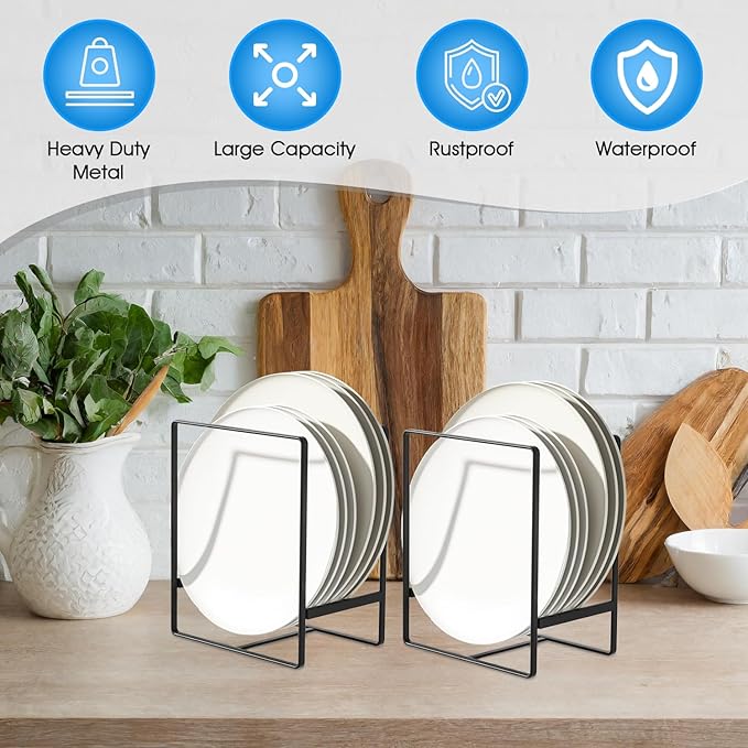 Vertical plate holders, plate organizer for cabinet, for small plates(Black) 1PCS