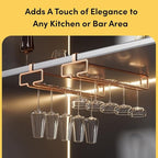 LINFIDITE 2 Pack Under Cabinet Wine Glass Rack Rose Gold Wine Glass Holder Stemware Rack Hanger Kitchen Hanging Storage Rack Organizer (For Partition Thickness under 0.98")